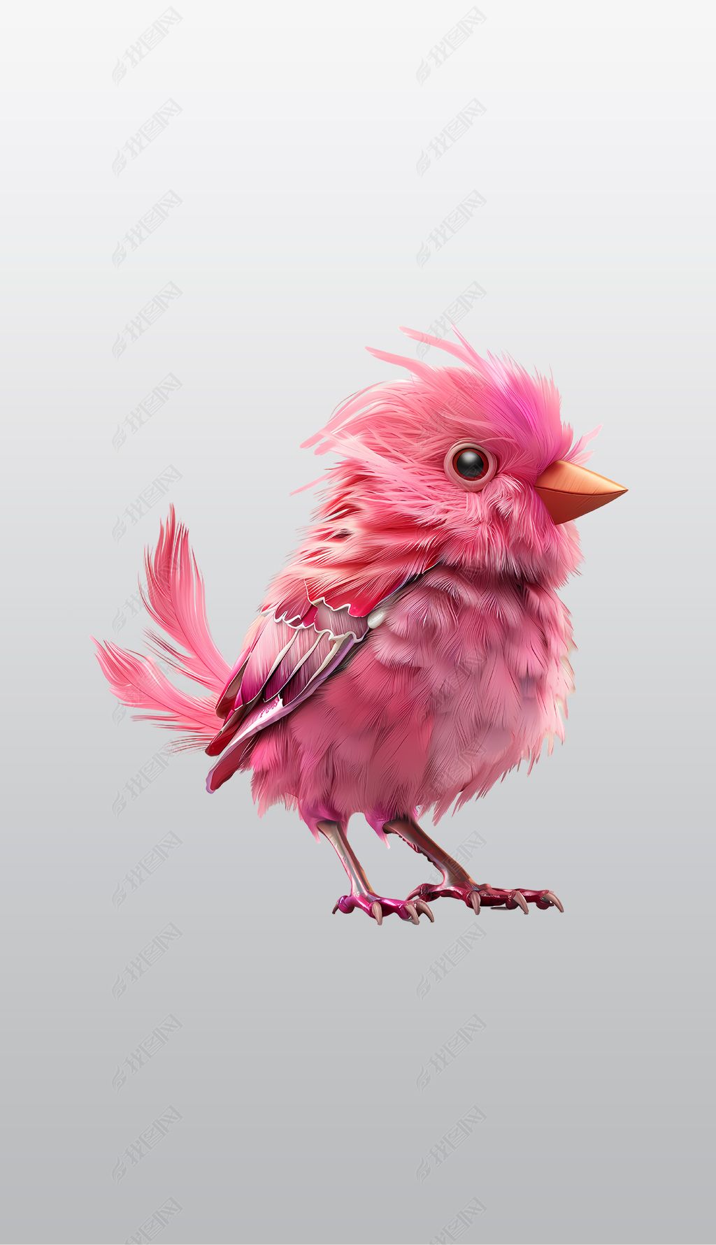 原创可爱的粉色蓬松小鸟插画高清透明免抠png图片素材版权可商用