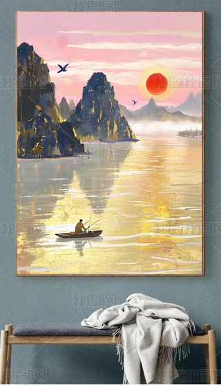 山水金箔画图片大全-山水金箔画背景图片-我图网