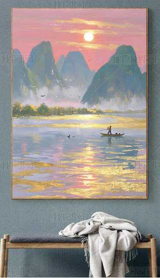 山水金箔画图片大全-山水金箔画背景图片-我图网