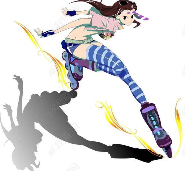 卡通人物轮滑女孩图片