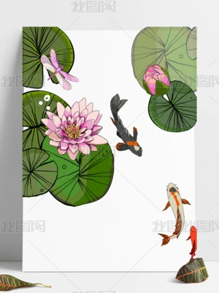 中国风荷花鲤鱼水墨画专题模板-中国风荷花鲤鱼水墨画图片素材