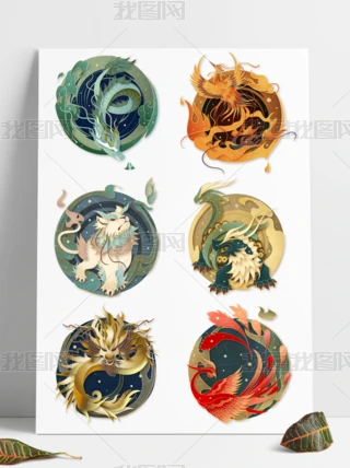 国风金线山海瑞兽青龙白虎朱雀玄武和龙凤下载-编号27484294-动
