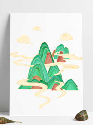 中国风山纹云纹国潮花纹描金山水祥云风景