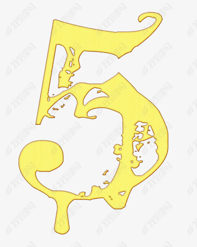 原创金色阿拉伯数字5版权可商用