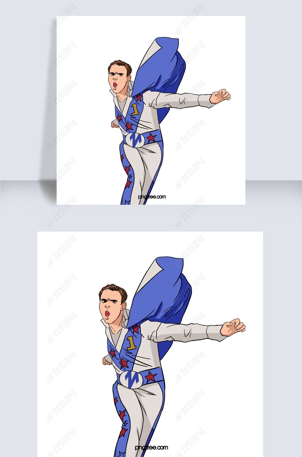 伸手挥拳灰蓝色披风超人波普男性人物