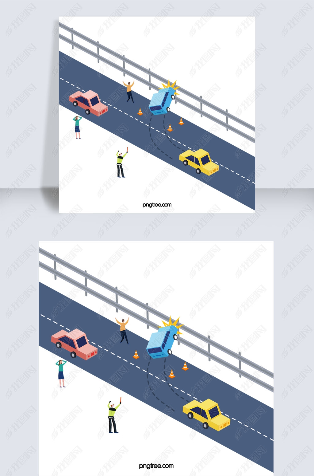 原创卡通手绘撞车防护栏插画版权可商用