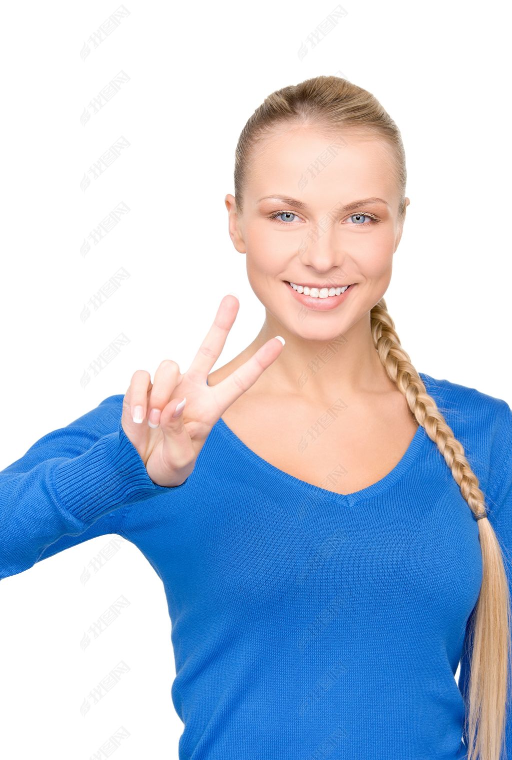 原创明亮金发女孩胜利手势图片
