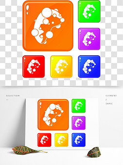 细胞病毒图标集，6种不同颜色的矢量