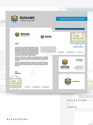 矢量模板：文档下载业务信头、信封和名片设计