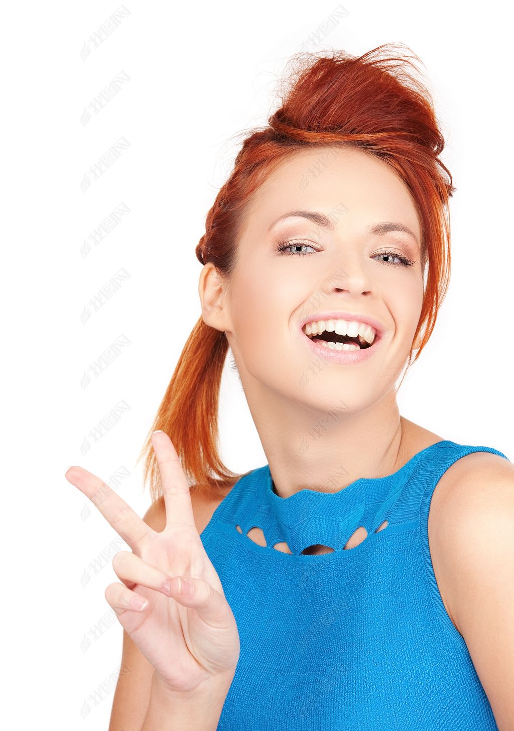 原创明亮金发女孩胜利手势图片