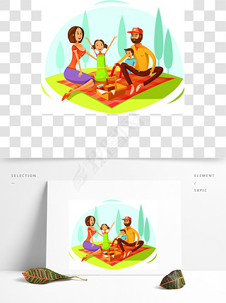 家庭野餐与面包果酱卡通图