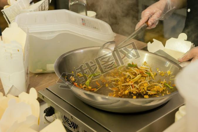 Close Up of Person Cooking Stir Fry in Hot Pan