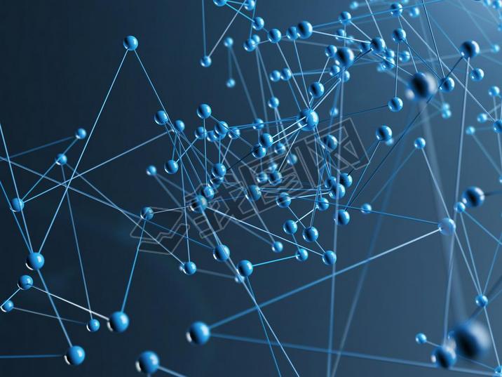 Molecular structure illustration. Close up of blue chemical elements, background.