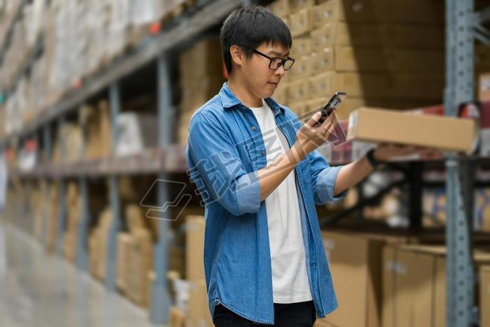 Portrait Asian men, staff, product counting Warehouse Control Ma