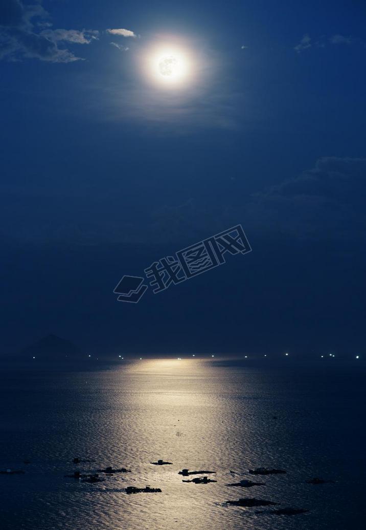 Full moon reflected in water of South China Sea in Vietnam