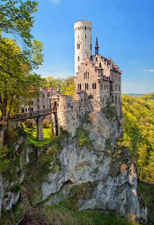 Romantic Lichtenstein Castle on the rock in Black Forest, Germany