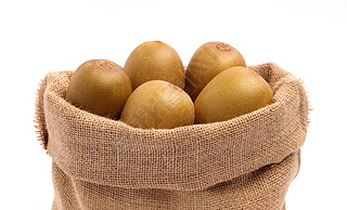 gold kiwi in sack isolated on white background