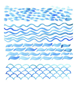 ocean and sea texture set. sea watercolor illustration. blue water hand drawn image.