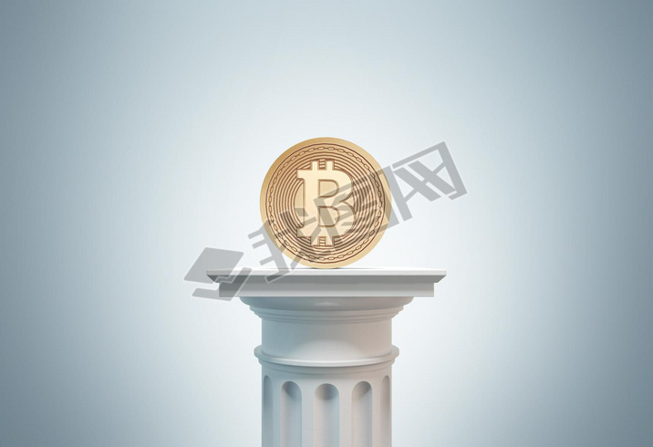 Bitcoin on a column, gray background