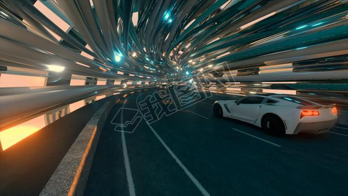 The movement of cars on a futuristic bridge with fiber optic. Future technologies concept. Business 