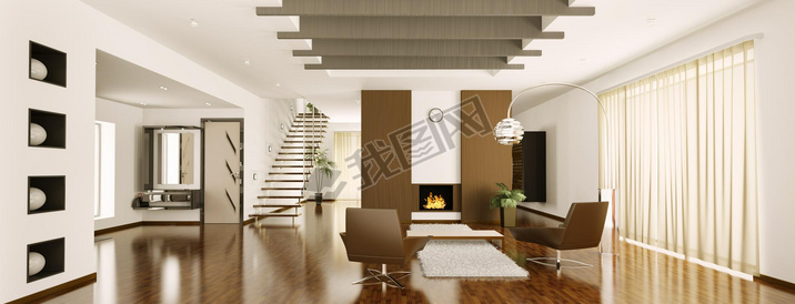 Modern apartment interior panorama 3d render