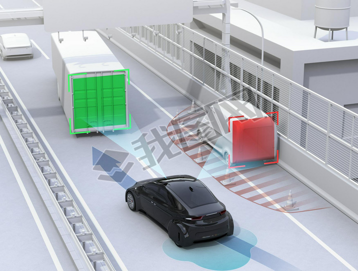 Autonomous car changing lane quickly to oid a traffic accident