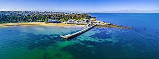 Black Rock Wharf and The Cerberus Beach house - aerial panorama