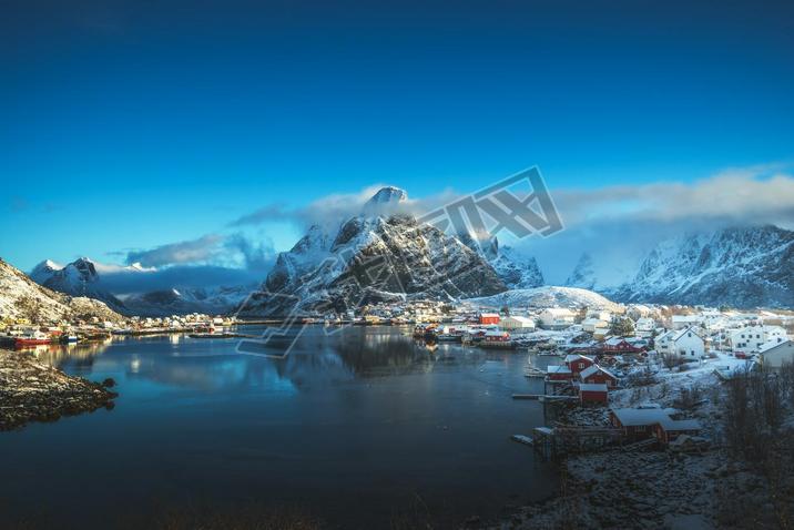 snow in Reine Village, Lofoten Islands, Norway