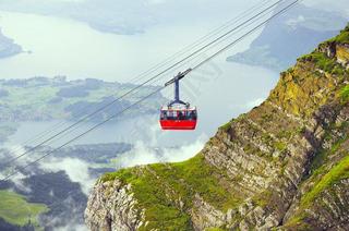 Cable car approach to the top of Pilatus mountain.