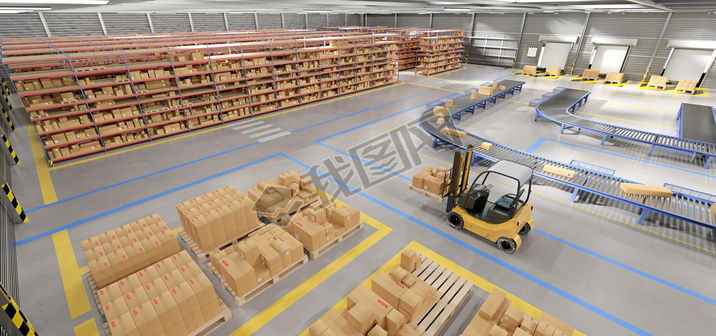 View of a Warehouse goods stock background 3d rendering