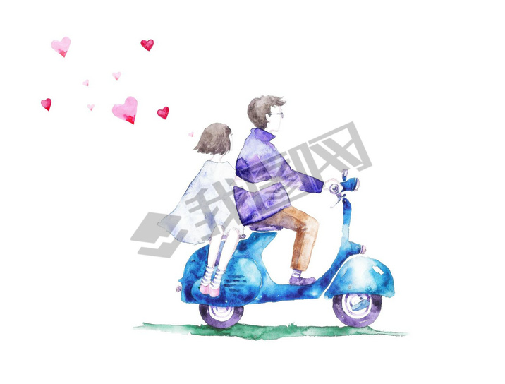 Lovers boy and a girl on a scooter. Love cards.