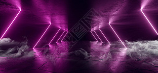 Smoke Neon Laser Glowing Purple Triangle Corridor Sci Fi Futuris