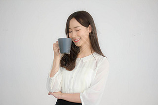 portrait of thai china adult office girl white shirt drinking coffee