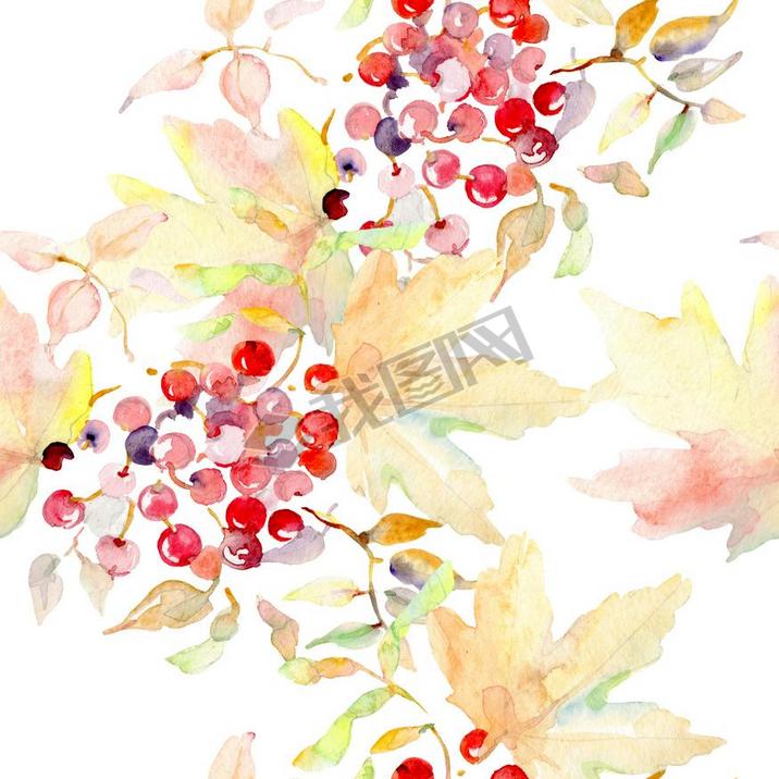 Bouquet of autumn forest fruits. Wild spring leaf isolated. Watercolor illustration set. Watercolour