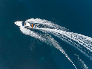 motor boat in nigation aerial view