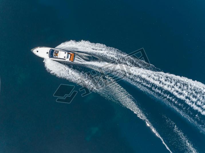 motor boat in nigation aerial view