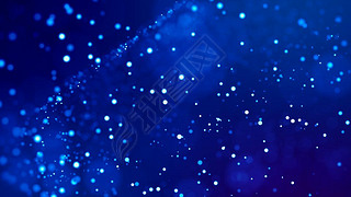 Microco. Glow blue particles on blue background are hanging in air for bright festive presentation