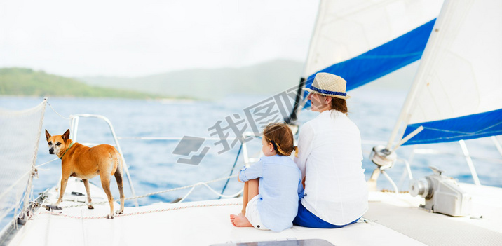 Family sailing on a luxury yacht