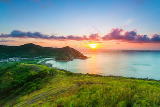 Sunset mountain at fishing village in Hong Kong