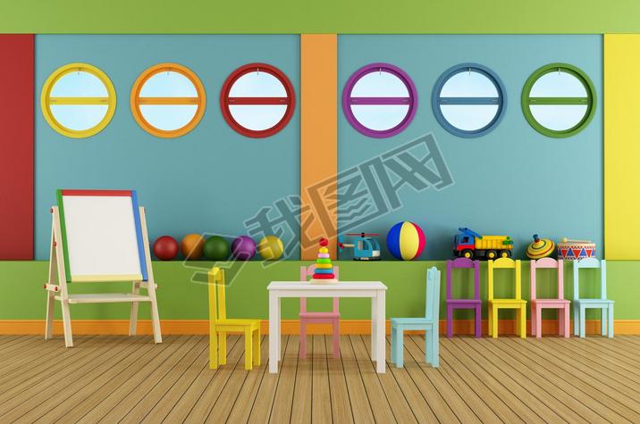 Empty preschool classroom