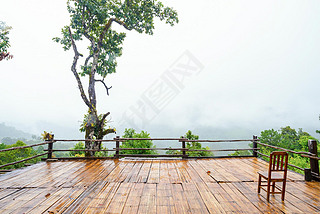 Patio and chair wood Mountain View in Asia, Doi Luang Chiang Dao Chiang Mai Thailand After rain, the