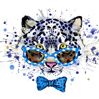 white leopard T-shirt graphics. cool leopard illustration with splash watercolor textured  backgroun