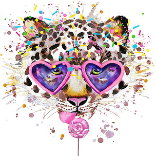 leopard T-shirt graphics. leopard illustration with splash watercolor textured  background. unusual