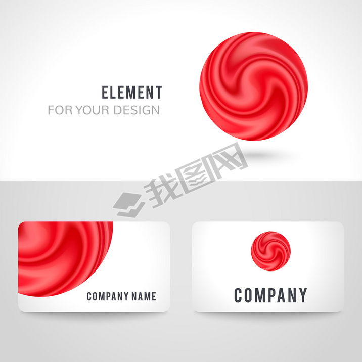 Business card template set, abstract red circle background. illustration