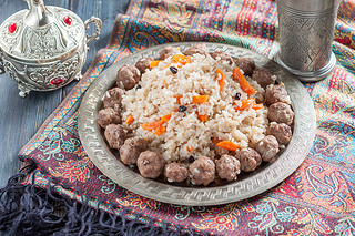 Pilaf or rice with meatballs