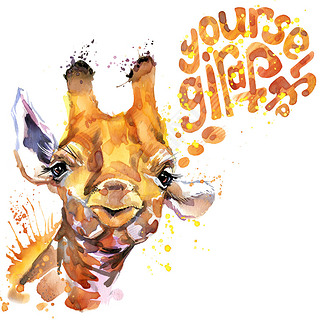 Giraffe T-shirt graphics. giraffe illustration with splash watercolor textured  background. unusual