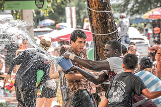 PATTAYA, THAILAND - APRIL 18, 2013: People throw water on new year's day in Thailand.