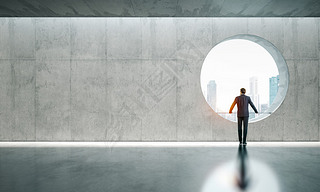 Blank interior with window and man.