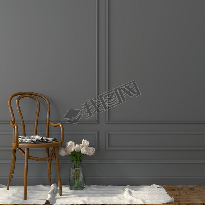 Bent wooden chair against a gray wall