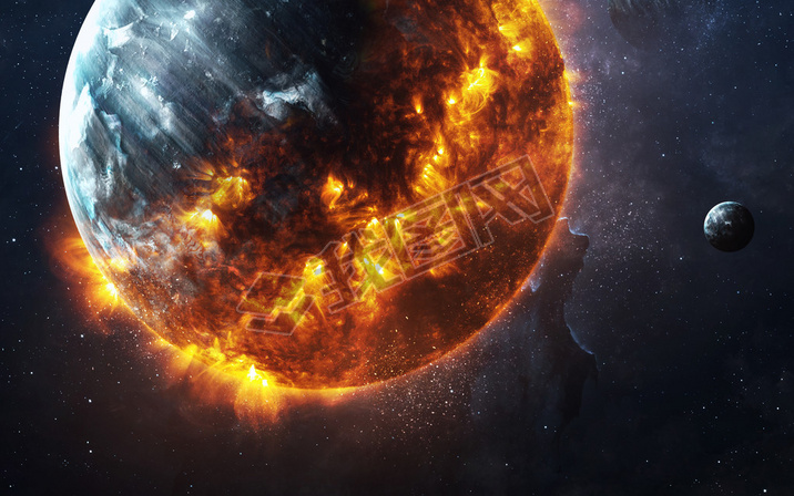 Abstract apocalyptic background - burning and exploding planet . This image elements furnished by NA